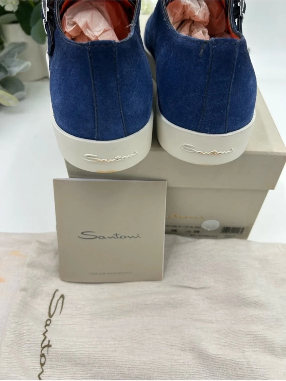 Men’s SANTONI blue suede Atlantis double monk strap shoes size 9 US made Italy